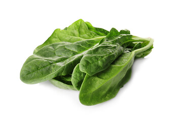 Fresh green healthy spinach leaves isolated on white