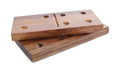 Wooden domino tiles with pips isolated on white