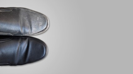Black shoes top view polished versus unpolished isolated on white