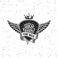 Rock n Roll stay wild ribbon crown wings
