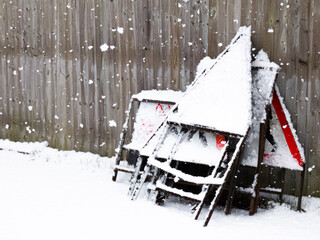Road warning signs in snowy weather