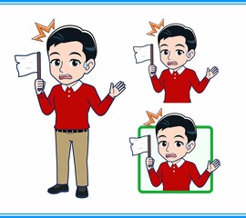 赤い長袖を着た若い男性