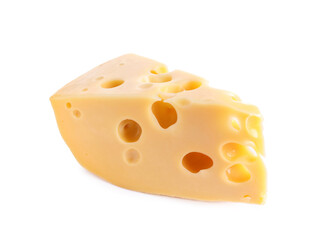 Piece of cheese with holes isolated on white