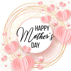 Happy Mother's Day. Best mom ever cute romantic feminine design with roses for menu, flyer,  invitation. Pink flowers, confetti, pearls. Holiday gift card. Vector illustration