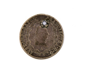 Old Austrian silver coin on white background