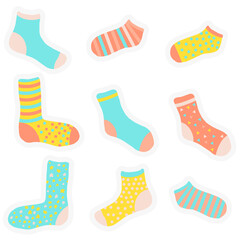 Socks with different designs set. Hand drawn illustration