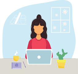 Woman with laptop, education or working concept. Home office during coronavirus outbreak concept, woman working from home.