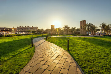 Wonderful evening view in Dammam park - City : Dammam, Saudi Arabia. Selective focused and background blurred.