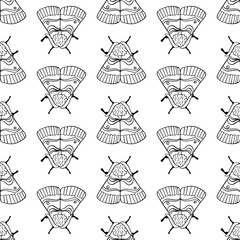 Black and white seamless pattern with moths and butterflies. Textile and wrapping design. Vector illustration.