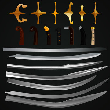 Ottoman - Turkish or Islamic vector sword creating set. Many diffrent handle, crossguard and blade types to create desired unique vectoral sword desing.