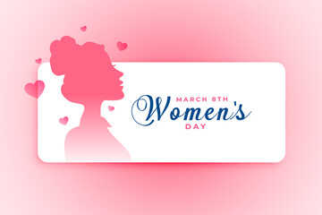 women's day poster with girl face and hearts