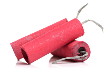 Red Firecrackers on white background 