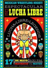Fototapeta na wymiar Lucha Libre Poster. Mexican Wrestler Fighters in Mask. Vector Illustration.