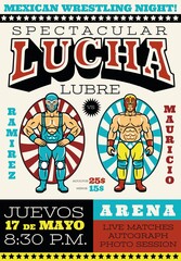 Lucha Libre Poster. Mexican Wrestler Fighters in Mask. Vector Illustration. - 415369287