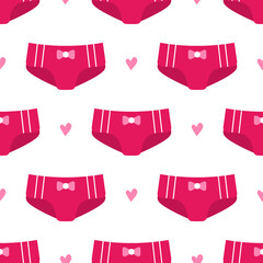 Cute pink panties and hearts vector seamless pattern background.
