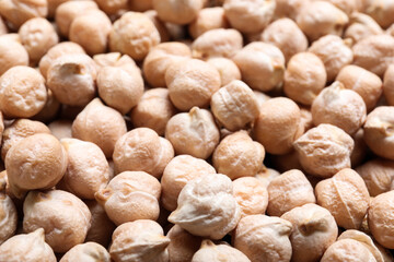 Many chickpeas as background, closeup. Natural food