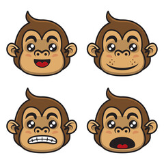 Set Of Head Monkey Cartoon Characters with facial expression like happy, smile, shocked, and angry, best for emoticons on messenger application
