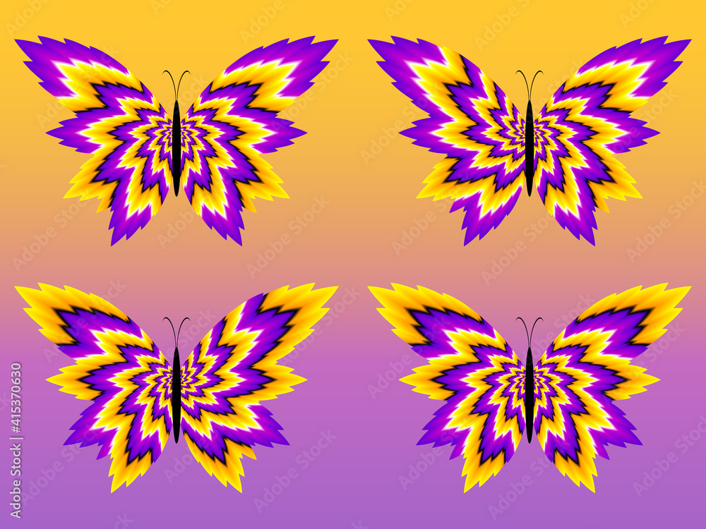 Wall mural Yellow and purple butterflies. Motion illusion. 