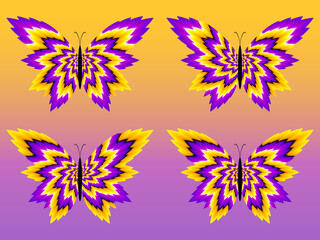 Yellow and purple butterflies. Motion illusion. 