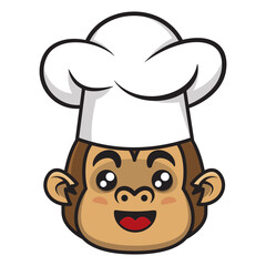 Funny Monkey Head Cartoon Characters wearing Chef Hat, best for logo of culinary business services