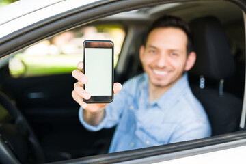 Male driver picking up a customer of a car sharing service