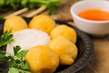 Sweet and sour Chicken Balls with rice