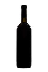 bottle of red wine without label isolated on white background