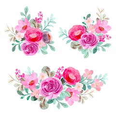 Nahtlose Fototapete Airtex Blumen Rosa lila Blumenstraußkollektion mit Aquarell