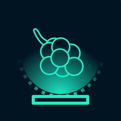 Grapes fruit hologram display. Vector illustration grapes digital design with a light projector. Fruit in holographic icon style