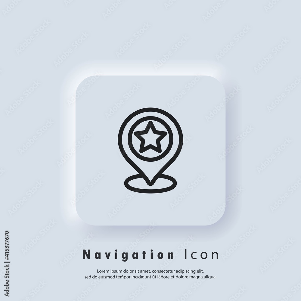 Poster location icon. pointer sign with star. gps location. map pin icon. vector eps 10. ui icon. neumorphi