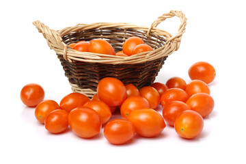 red cherry tomatoes on white background 