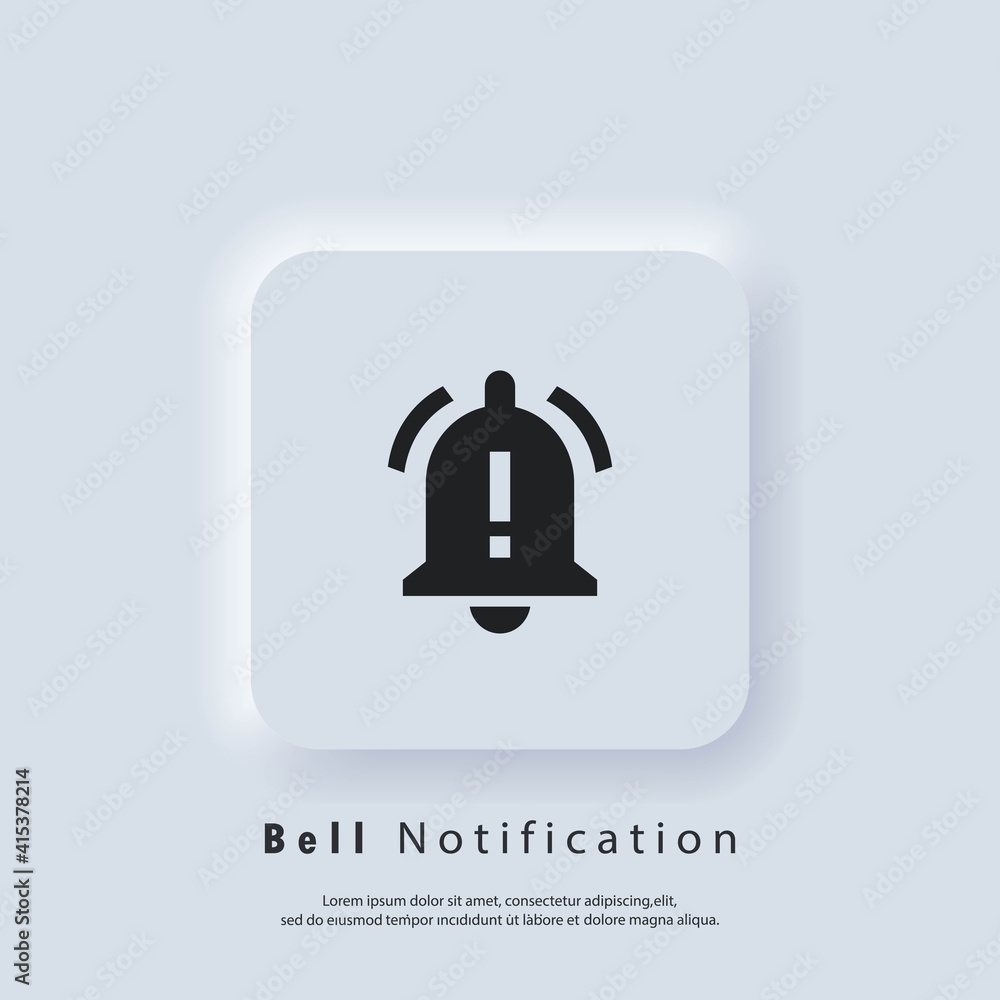 Poster Notification icon. Bell notification and sound icons. Notification bell icon for incoming inbox message. Bell ring for alarm clock and smartphone application alert. Vector EPS 10. Neumorphic UI UX.
