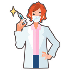 マスクをしたお医者さんが注射器を構えているイラスト