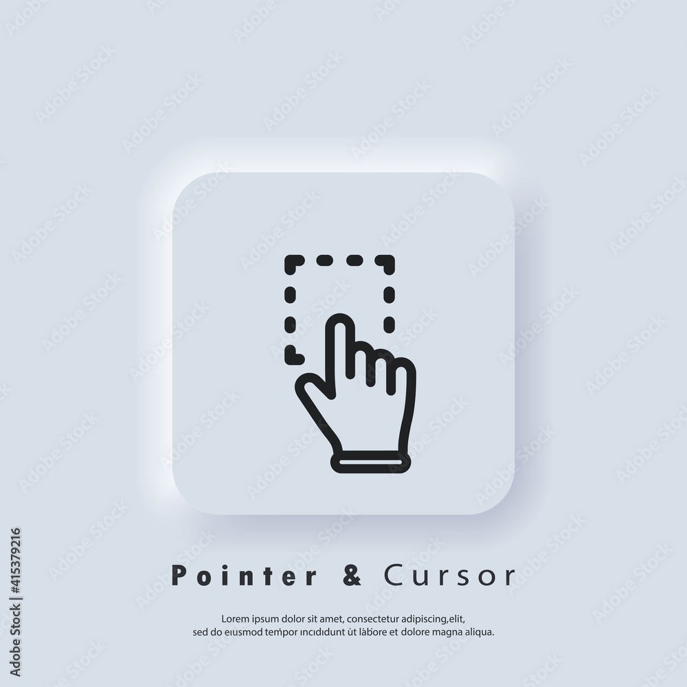 Poster hand pointer, clicking icon. clicking finger icon, hand pointer. vector eps 10. neumorphic ui ux whi