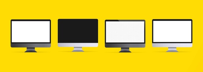Realistic computer monitor illustration. Light and dark theme. Computer monitor icon. White blank display. Vector EPS 10. Isolated on transparent background