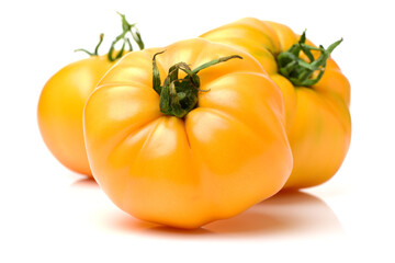 fresh yellow tomatoes on white background 