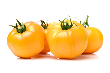 fresh yellow tomatoes on white background 