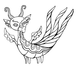 Cartoon funny  Dragon fantasy coloring page for kids and adults.