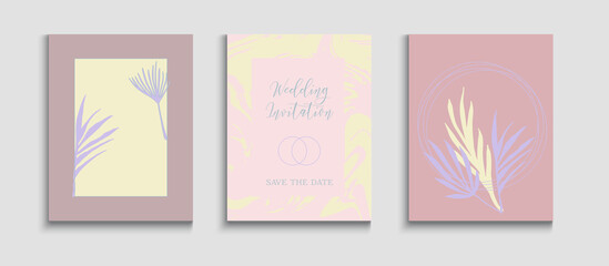 Abstract Asian Vector Covers Set. Cool Olive Leaves Invitation Design.