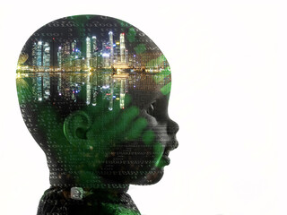 head with binary code