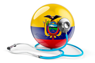 Ecuadorian flag with stethoscope. Health care in Ecuador concept, 3D rendering