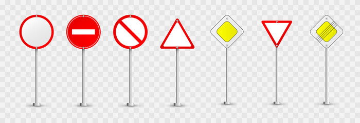 Vector set of road signs. Road signs on an isolated background. PNG priority signs, prohibiting png signs.