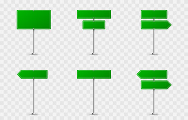 Vector set of road signs. Road signs on an isolated background. Green flags png, road signs png, green signs.