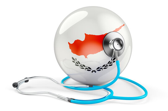 Cypriot flag with stethoscope. Health care in Cyprus concept, 3D rendering