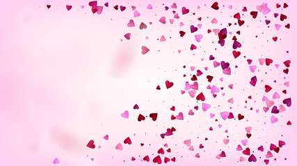 Red, Pink Hearts Vector Confetti. Valentines Day Tender Pattern. Beautiful Pink Design Valentines Day Decoration with Falling Down Hearts Confetti. Luxury Gift, Birthday Card, Poster Background