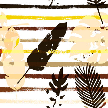 Sailor Stripes Vector Seamless Pattern, Brown Yellow Earth Tone Exotic Fabric. Adventure