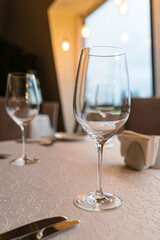  Served dinner table in a restaurant. Restaurant interior