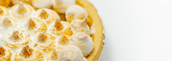 Lemon Meringue Pie, butter enriched shortcrust pastry filled with creamy lemon and topped with...