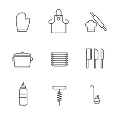 Set of Simple kitchen utensils icon in trendy line style isolated on white background for web apps and mobile concept. Vector Illustration