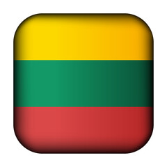 Glass light ball with flag of Lithuania. Squared template icon. Lithuanian national symbol. Glossy realistic cube, 3D abstract vector illustration highlighted. Big quadrate, foursquare